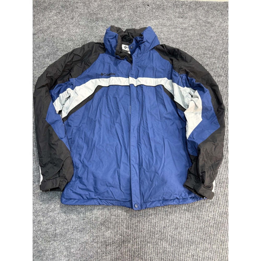 Vintage Columbia Mens XL Blue Black White Colorblock Full Zip Jacket Hooded